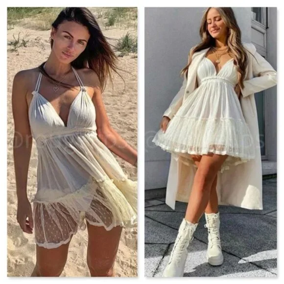 Backless Babydoll Short Dress in Beige - Picture 14 of 16